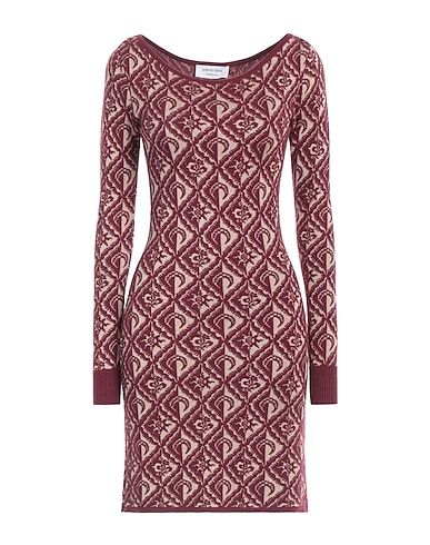 MARINE SERRE Sheath dress WHITE LINE Burgundy 66% Wool, 34% Viscose