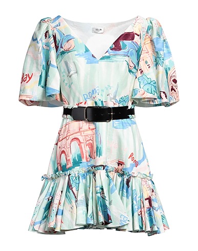 LEO LIN Short dress Sky blue 70% Linen, 30% Silk