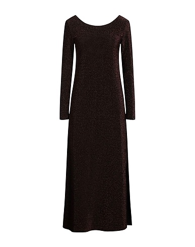 OTTOD'AME Midi dress Chocolate brown 79% Viscose, 9% Polyester, 9% Polyamide, 3% Elastane