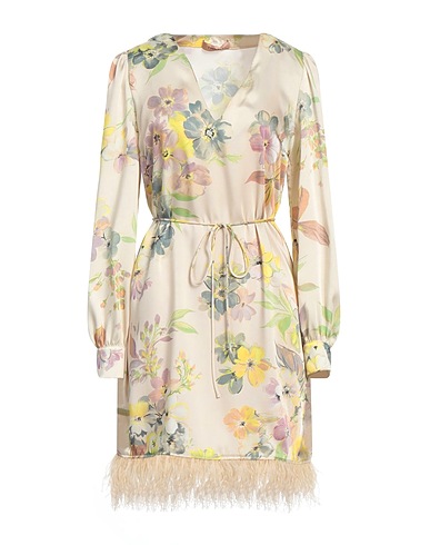 TWINSET Short dress Beige 100% Polyester, Ostrich feathers