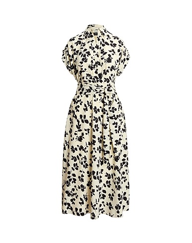 LAUREN RALPH LAUREN Midi dress LEAF-PRINT BELTED CREPE DRESS
 Ivory 100% Recycled polyester