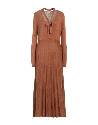 TWINSET Midi dress Camel 47% Polyester, 47% Viscose, 6% Metallic Polyester