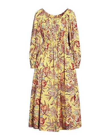 ULLA JOHNSON Vestito midi Giallo ocra 100% Cotone