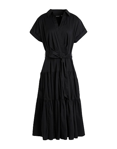 LAUREN RALPH LAUREN Midi dress BELTED COTTON-BLEND TIERED DRESS
 Black 65% Cotton, 29% Nylon, 6% Elastane