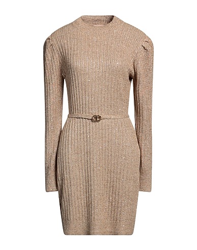 TWINSET Sheath dress Camel 94% Polyester, 6% Metallic Polyester