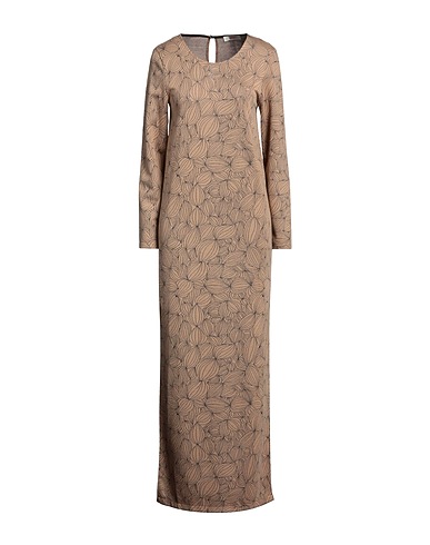 KONTATTO Long dress Camel 77% Polyester, 21% Viscose, 2% Elastic fibres