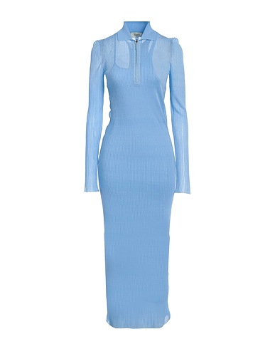 FENDI Long dress Sky blue 96% Silk, 4% Polyamide