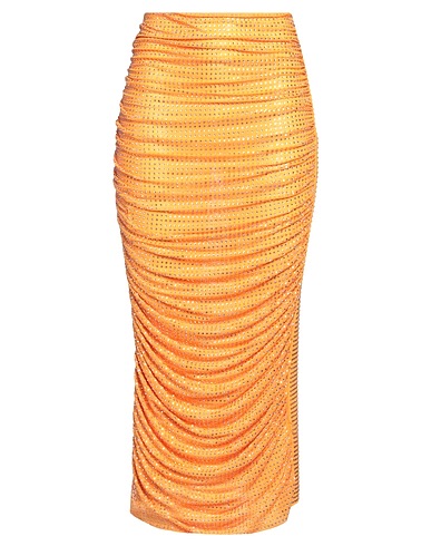 SELF-PORTRAIT Midi skirt Orange 95% Polyester, 5% Elastane
