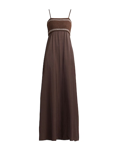 PESERICO Long dress Dark brown 100% Metallic fiber, Synthetic fibers, Virgin Wool, Cashmere, Silk