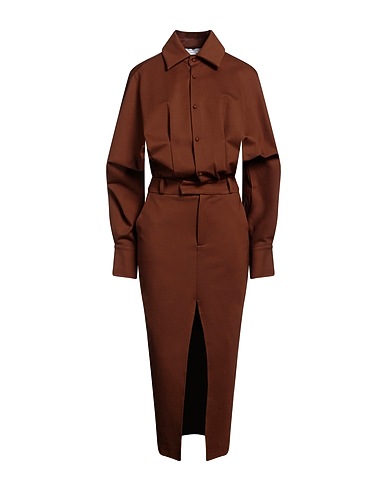 WEILI ZHENG Long dress Brown 68% Cotton, 27% Polyester, 5% Elastane
