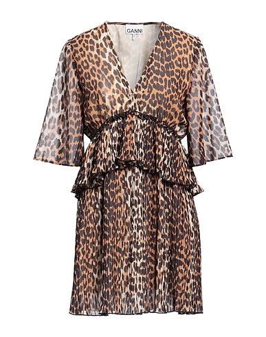 GANNI Pleated dress Camel 100% Recycled polyester