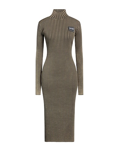 VERSACE JEANS COUTURE Midi dress Khaki 59% Cotton, 41% Polyamide