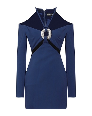 DAVID KOMA Sheath dress Navy blue 52% Acetate, 45% Viscose, 3% Elastane, Glass, Metal