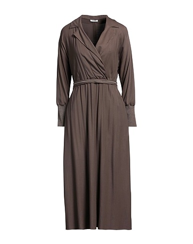 PESERICO Midi dress Dark brown 78% Viscose, 17% Wool, 5% Elastane, Virgin Wool