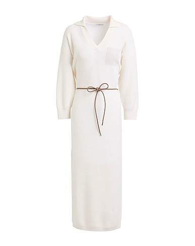 PESERICO Midi dress Cream 70% Virgin Wool, 20% Silk, 10% Cashmere, Metallic fiber