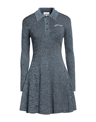 GANNI Short dress Slate blue 56% Rayon, 43% Polyamide, 1% Elastane