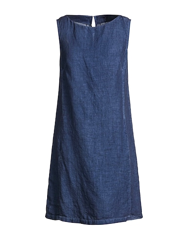 120% LINO Short dress BLU NAVY 100% Linen