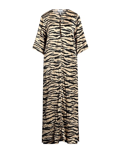 GANNI Long dress Beige 95% Recycled polyester, 5% Elastane