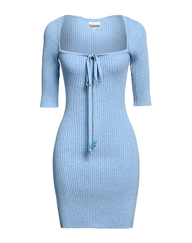 GANNI Sheath dress Sky blue 56% Viscose, 43% Polyamide, 1% Elastane