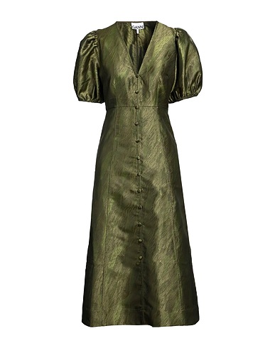 GANNI Midi dress Military green 60% Recycled polyester, 40% Polyester