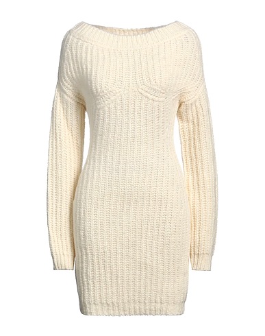 DSQUARED2 Sheath dress Ivory 46% Wool, 30% Acrylic, 14% Polyamide, 10% Alpaca wool, Calfskin