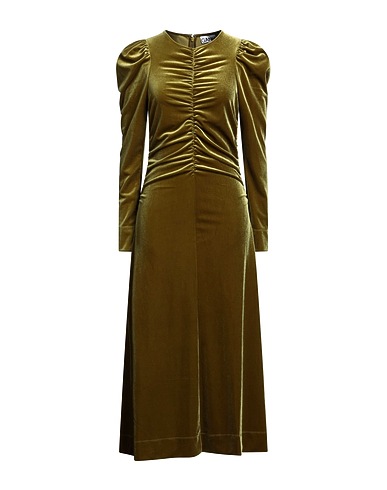 GANNI Long dress Military green 94% Recycled polyester, 6% Elastane