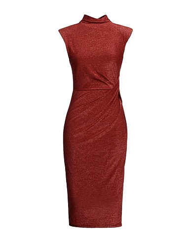PINKO Midi dress Brick red 66% Viscose, 15% Polyamide, 15% Polyester, 4% Elastane