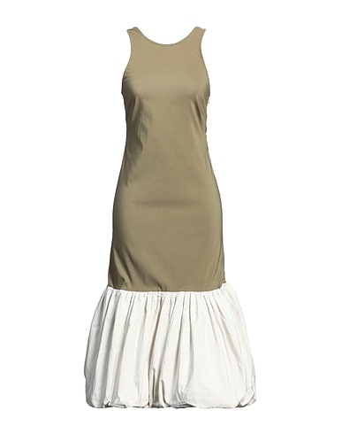 GANNI Midi dress Military green 100% Recycled polyester, EcoVero™ viscose, Elastane