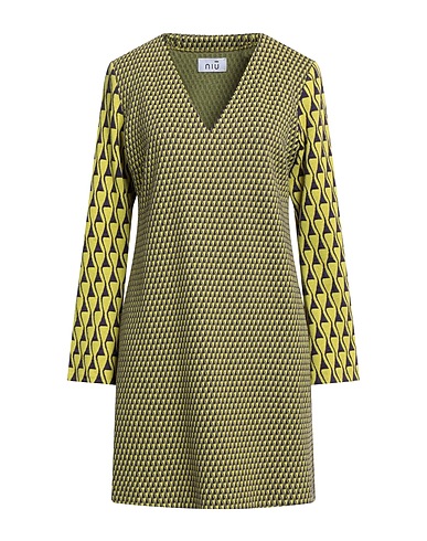 NIŪ Vestito corto Verde lime 41% Viscosa, 30% Poliestere, 20% Cotone, 8% Poliammide, 1% Elastan