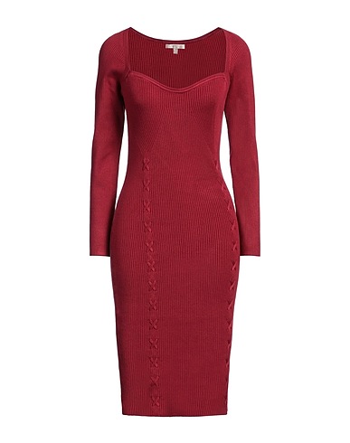 GUESS Midi dress Brick red 89% Viscose, 10% Polyamide, 1% Elastane