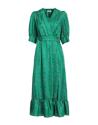SANDRO Midi-Kleid Smaragdgrün 100% Seide, Perlmutt