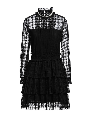 SANDRO Short dress Black 100% Polyester, Mother-of-pearl