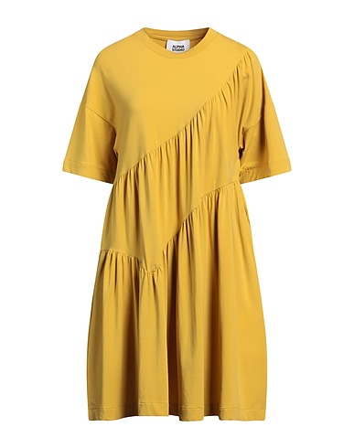 ALPHA STUDIO Midi dress Mustard 95% Cotton, 5% Elastane