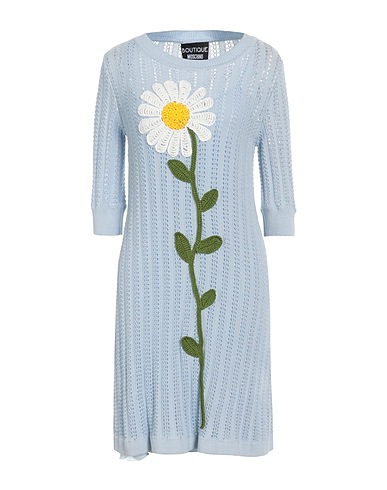 BOUTIQUE MOSCHINO Sheath dress Sky blue 100% Cotton, Polyamide, Elastane