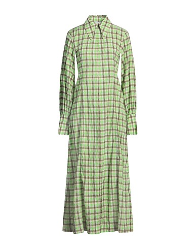 GANNI Long dress Light green 57% Organic cotton, 38% Recycled polyester, 5% Polyamide