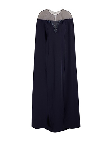 MARCHESA NOTTE Long dress Navy blue 89% Polyester, 11% Elastane