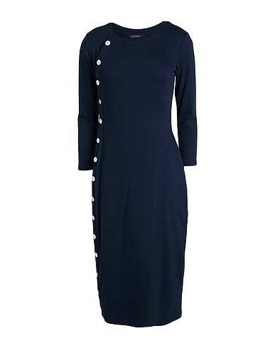 LAUREN RALPH LAUREN Midi dress BUTTON-TRIM RIB-KNIT COTTON-BLEND DRESS Navy 58% Cotton, 39% Modal, 3% Elastane
