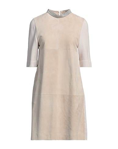 FABIANA FILIPPI Short dress Beige 100% Chamois leather, Virgin Wool, Silk, Cashmere, Ecobrass