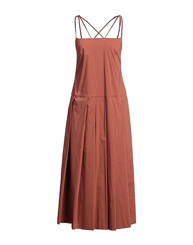 LIVIANA CONTI Midi dress Brown 68% Cotton, 28% Polyamide, 4% Elastane