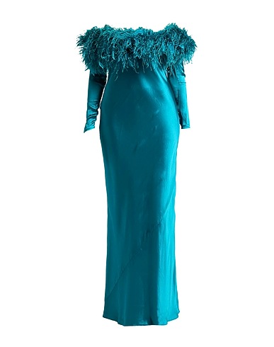 CULT GAIA Langes Kleid Smaragdgrün 100% Seide, Straussenfedern