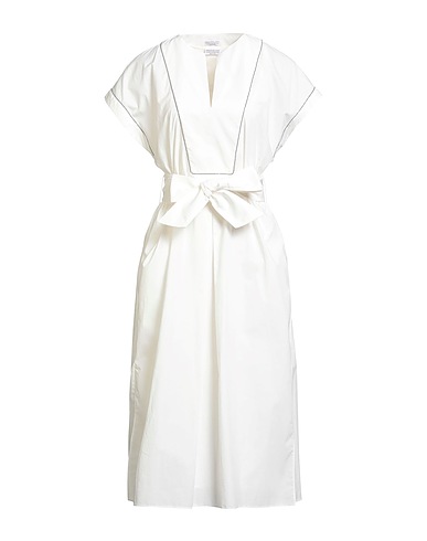 BRUNELLO CUCINELLI Midi dress White 100% Cotton, Brass