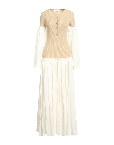 CHLOÉ Long dress Beige 73% Linen, 27% Silk, Wool, Cashmere, Ceramic
