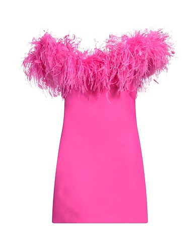 VALENTINO GARAVANI Short dress Fuchsia 65% Virgin Wool, 35% Silk, Turkey feathers