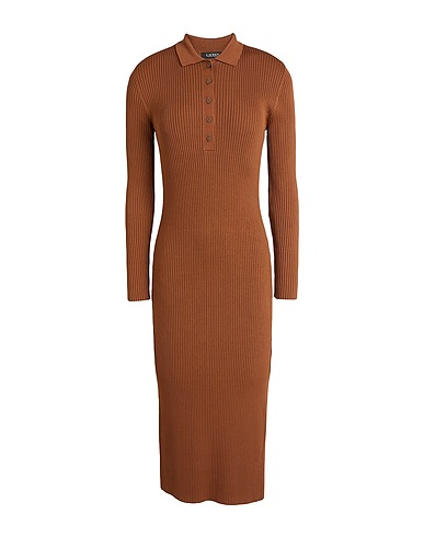 LAUREN RALPH LAUREN Midi dress Rib-Knit Polo Dress
 Brown 78% Viscose, 22% Nylon