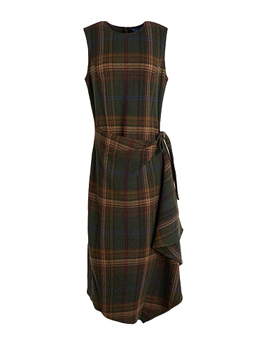POLO RALPH LAUREN Midi dress Military green 70% Wool, 25% Polyamide, 5% Other Fibres