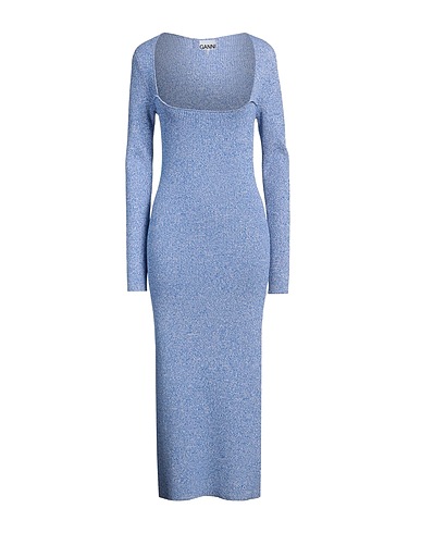 GANNI Midi dress Blue 55% Rayon, 29% Polyamide, 16% Elastane