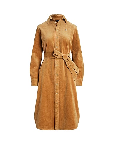 POLO RALPH LAUREN Midi dress Belted Corduroy Shirtdress
 Camel 100% Cotton