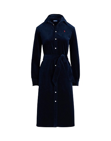 POLO RALPH LAUREN Midi dress Belted Corduroy Shirtdress
 Midnight blue 100% Cotton
