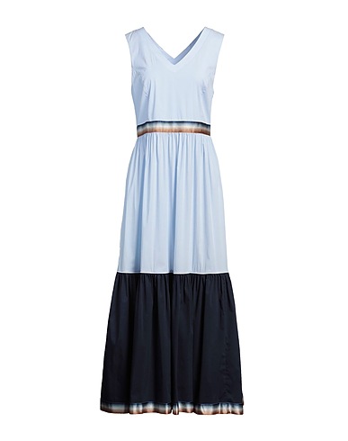 PUROTATTO Long dress Sky blue 88% Cotton, 8% Polyamide, 4% Elastane