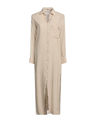 HINNOMINATE Long dress Beige 55% Linen, 45% Viscose